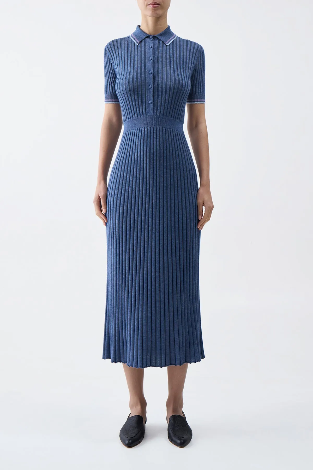 Eyot Knit Dress in Denim Blue Cashmere Silk