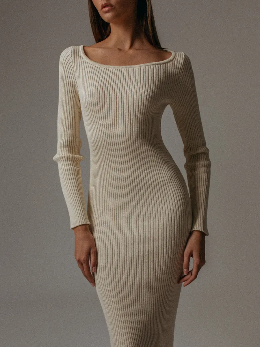 Fashion Casual Long Sleeve Knitted Slim Dress