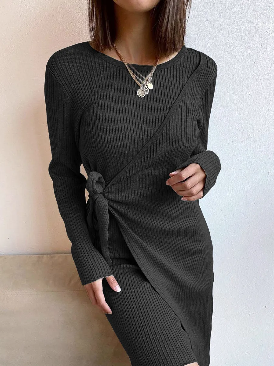 Fashion Cross-Belt Knitted Dress