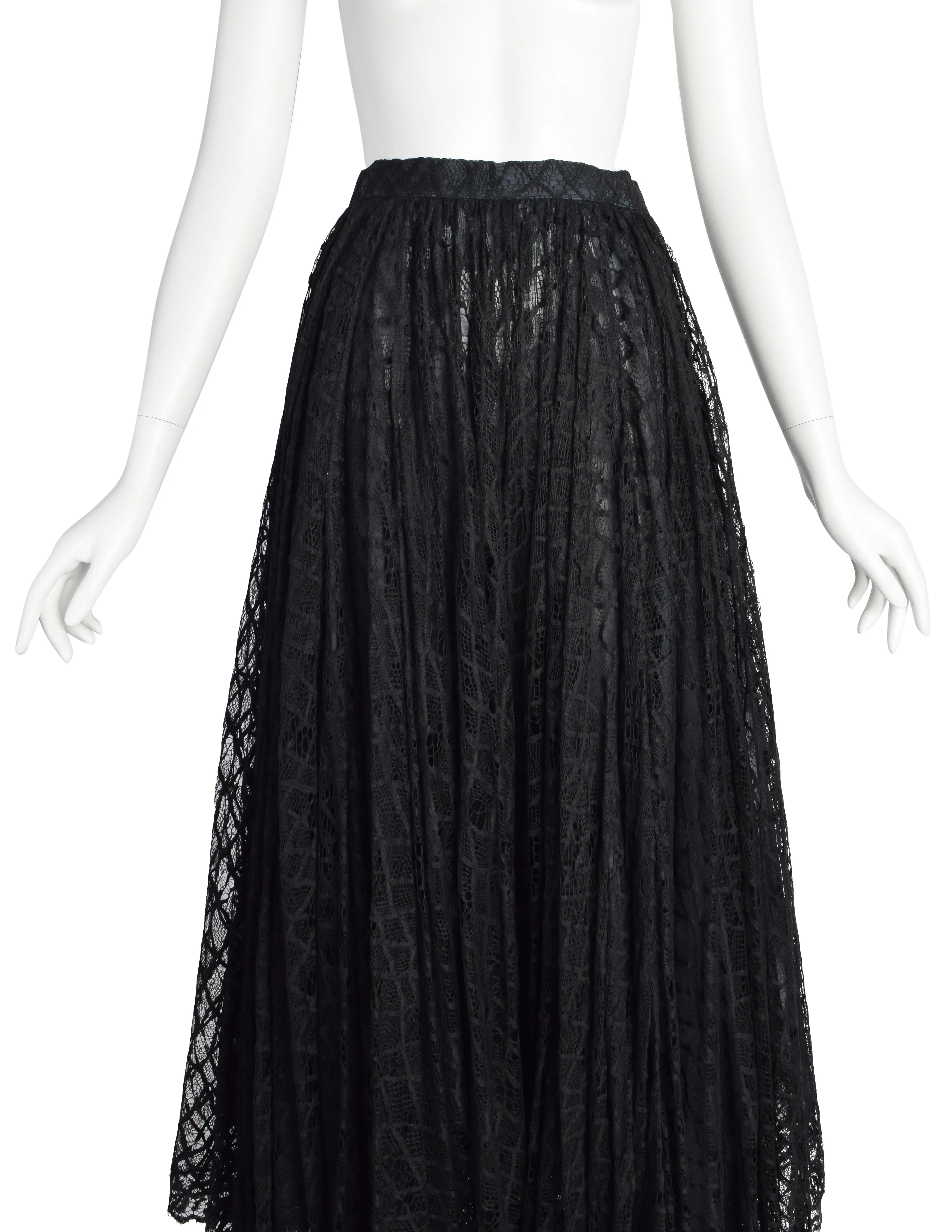 Geoffrey Beene Vintage 1990s Black Spiderweb Fishnet Lace Incredibly Full Circle Skirt