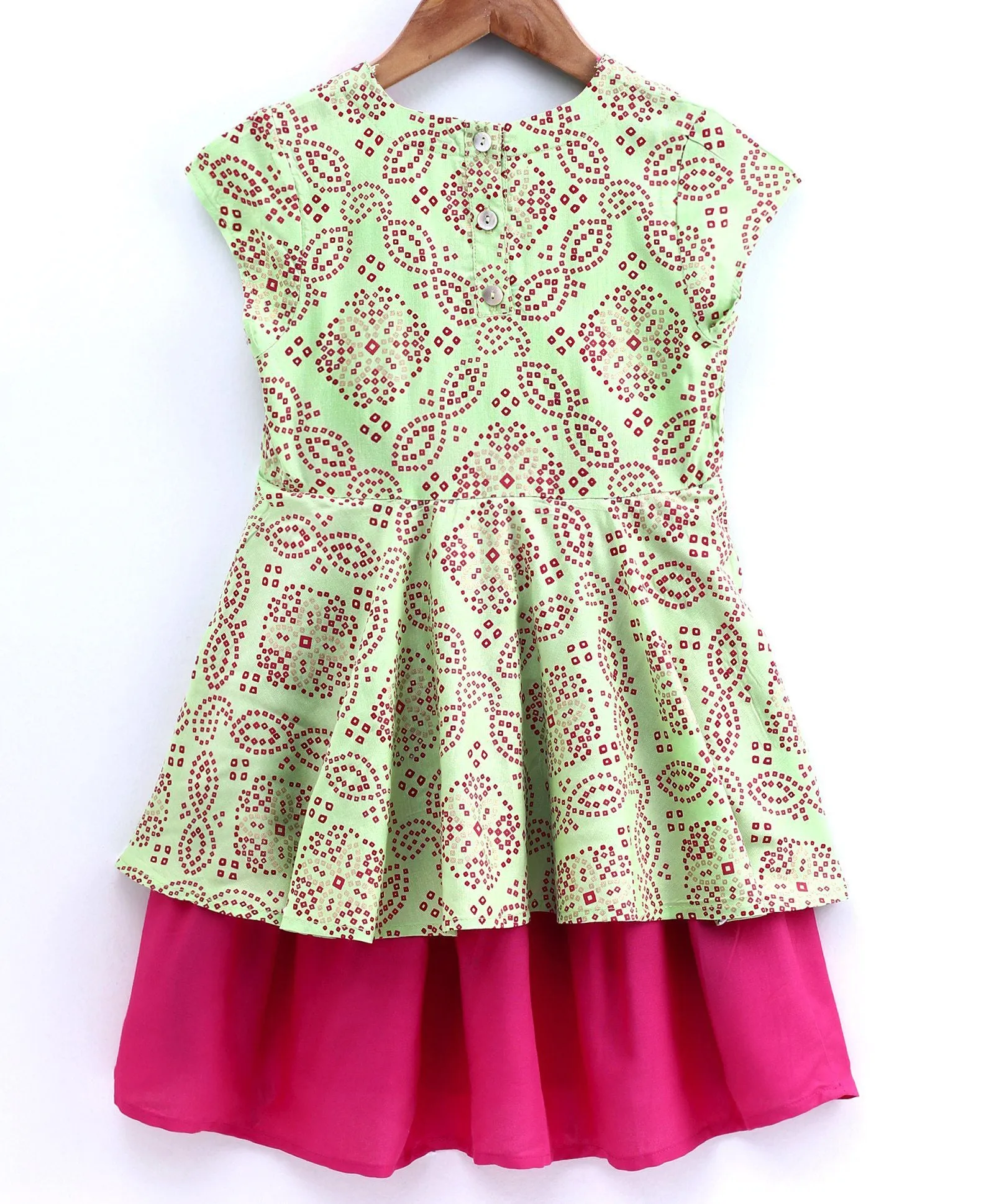 Girls Cap Sleeves Printed Layered Hem Dress