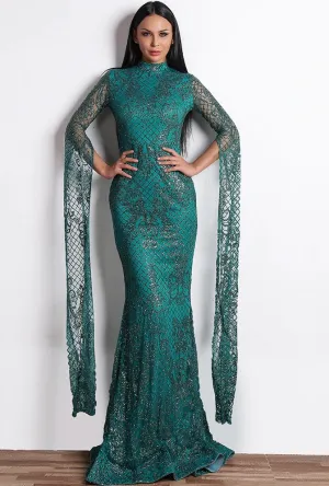 Gothic Glamour - Metropolis High Neck Mermaid Lace Overlay Evening Gown | 2 Colors | Evelyn Belluci