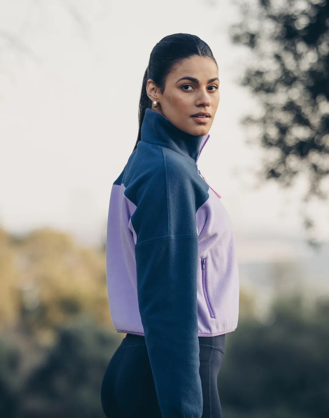 Half Zip Crop Polar Fleece in Lilac