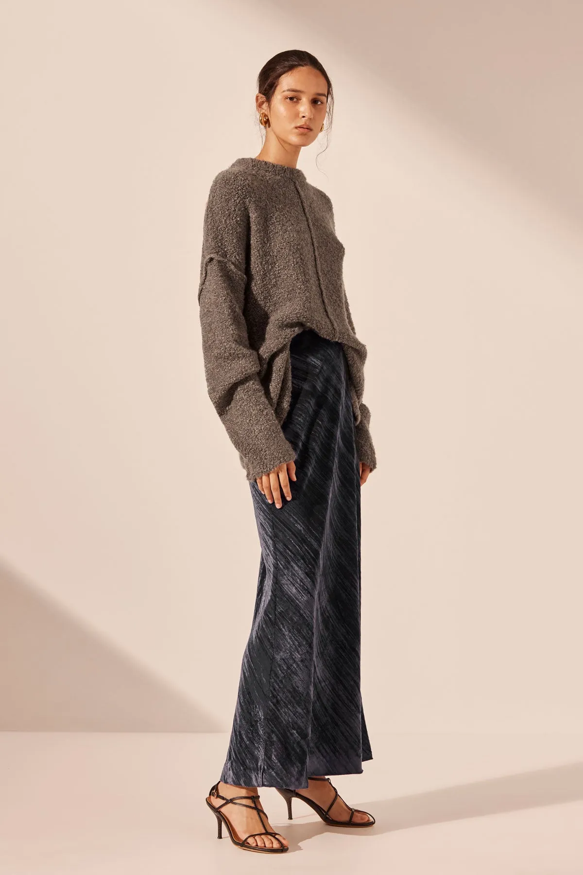 HOLLI BIAS CUT MAXI SKIRT - DARK ASH