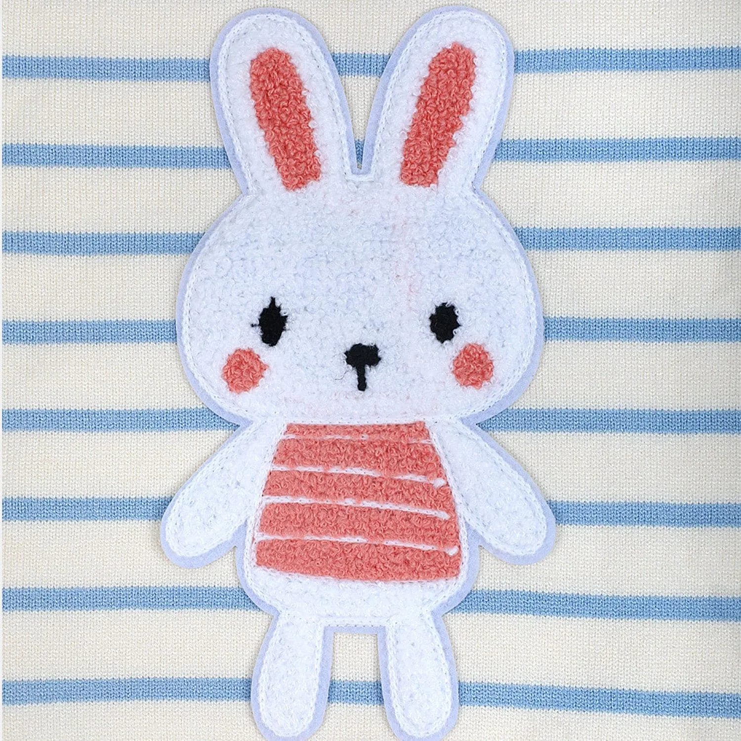 Hopping Rabbit Striped Premium Full Sleeves Knitted Sweater - Off White