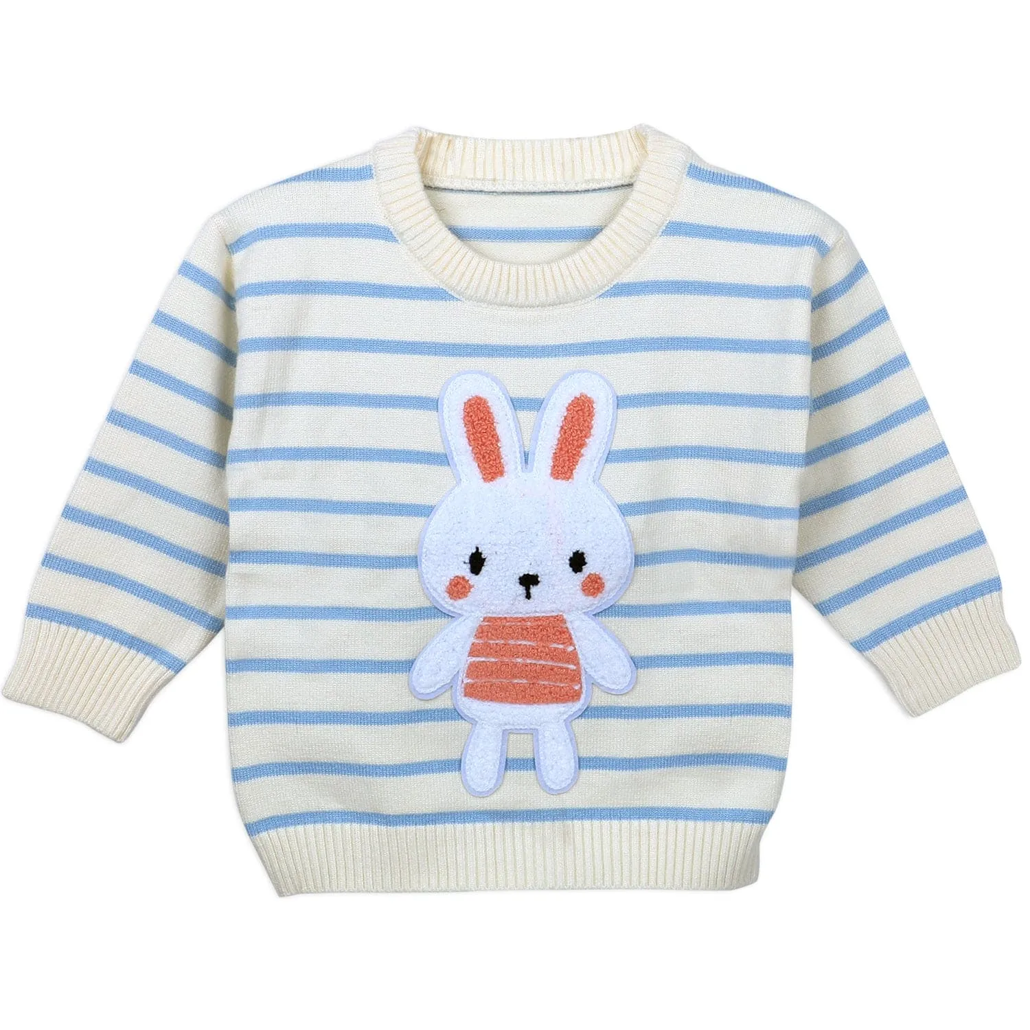 Hopping Rabbit Striped Premium Full Sleeves Knitted Sweater - Off White