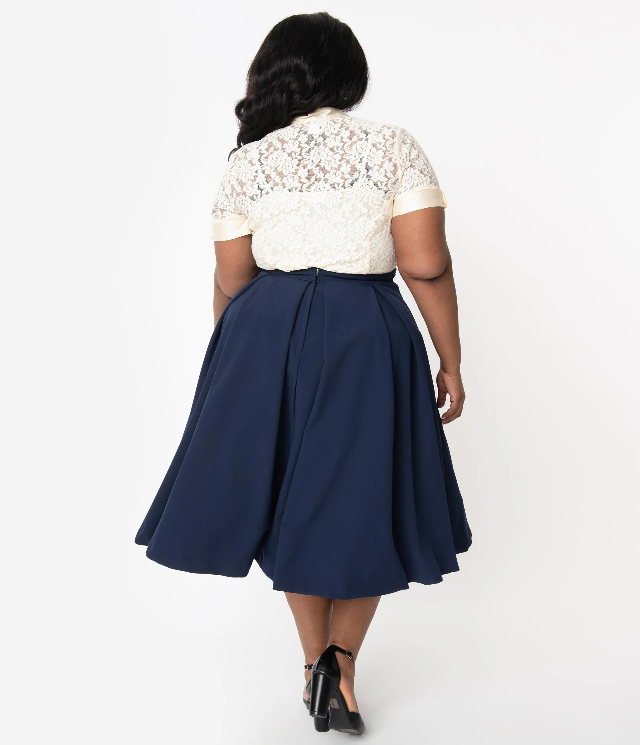 I Love Lucy x Unique Vintage Plus Size Navy Blue Fashion Show Swing Skirt