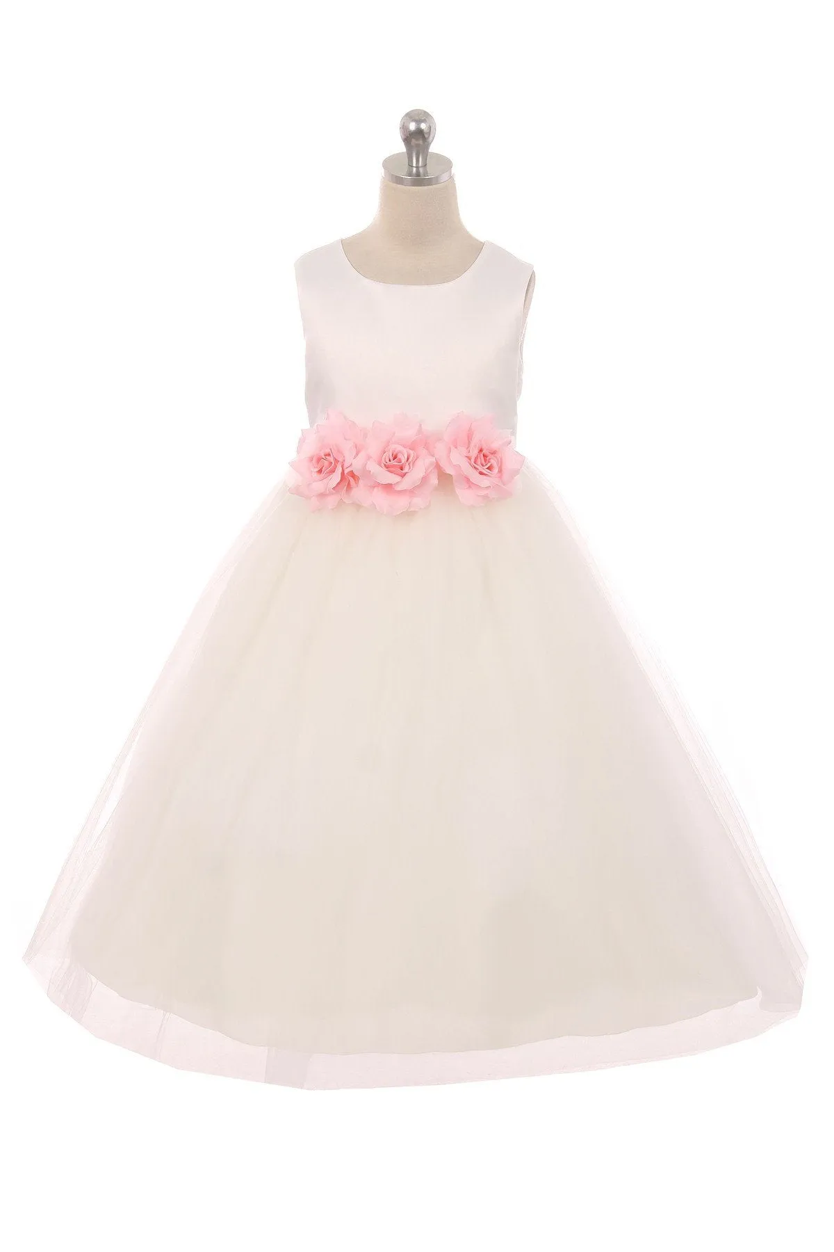 Ivory Satin & Tulle 3 Flower Girls Dress