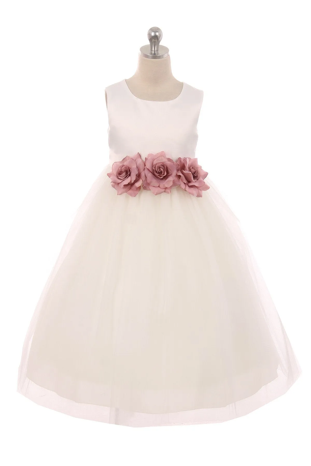 Ivory Satin & Tulle 3 Flower Girls Dress