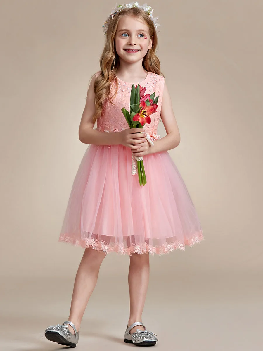 Lace Tulle Flower Girl Dress with Bow Back Detail