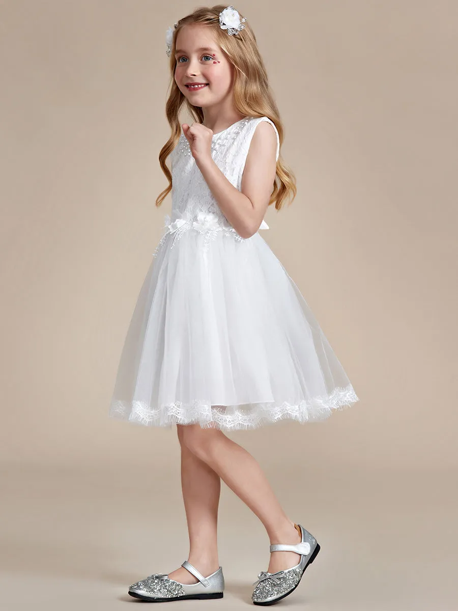 Lace Tulle Flower Girl Dress with Bow Back Detail