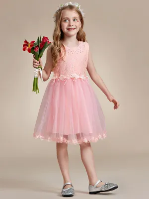 Lace Tulle Flower Girl Dress with Bow Back Detail