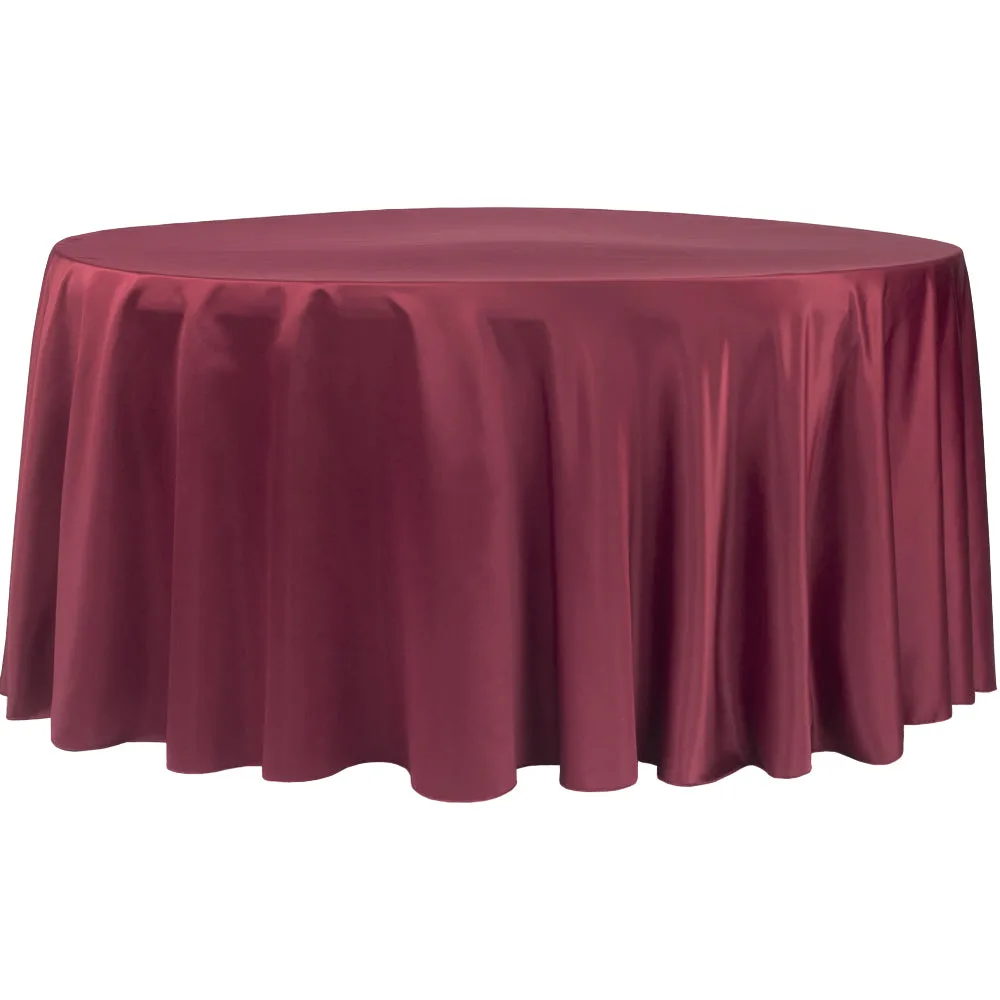 Lamour Satin 132" Round Tablecloth - Burgundy