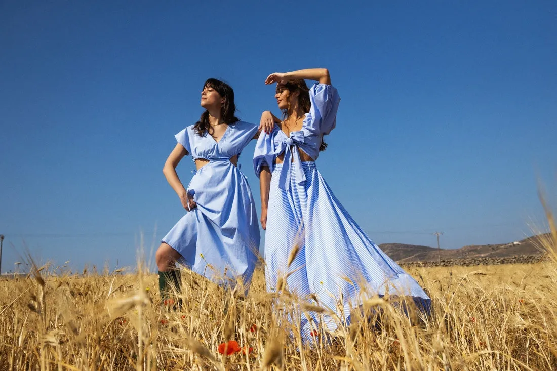 Large Circle Skirt- Blue   White Stripe