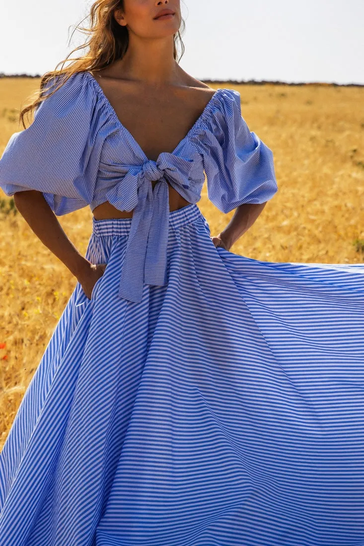 Large Circle Skirt- Blue   White Stripe