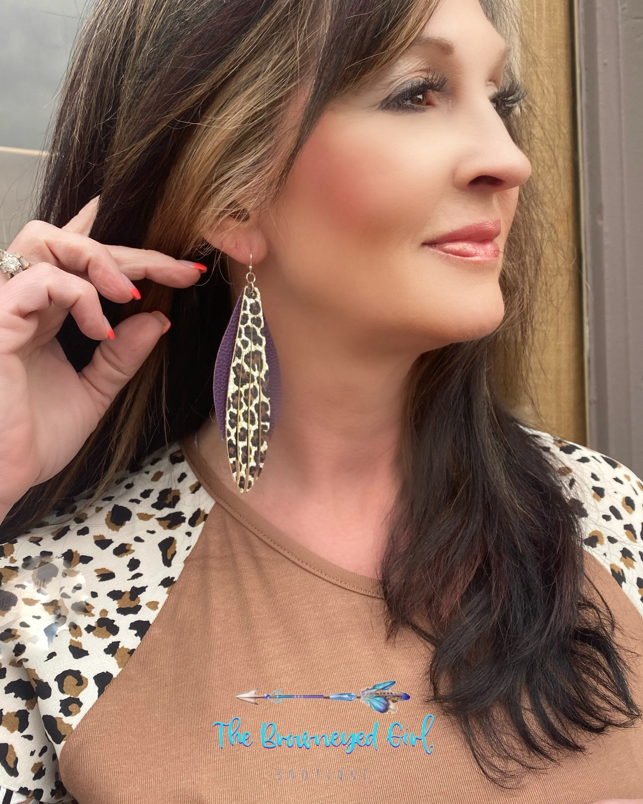 Leopard Leather Hand Made Layered Earrings