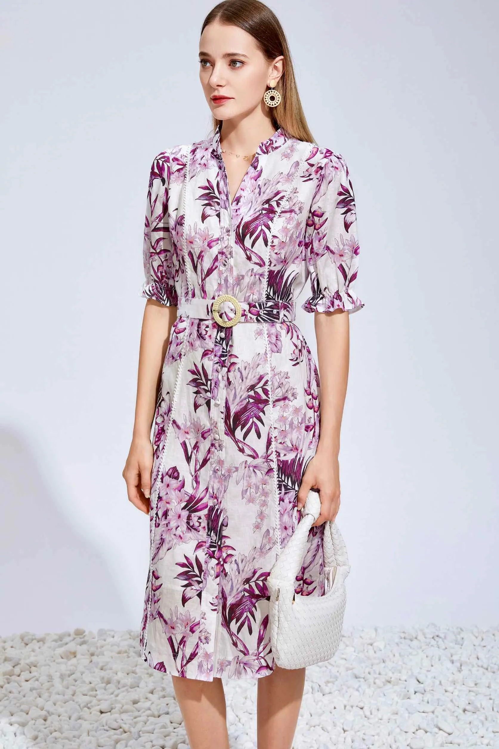 Liana Linen Midi Dress - Magenta/Plum