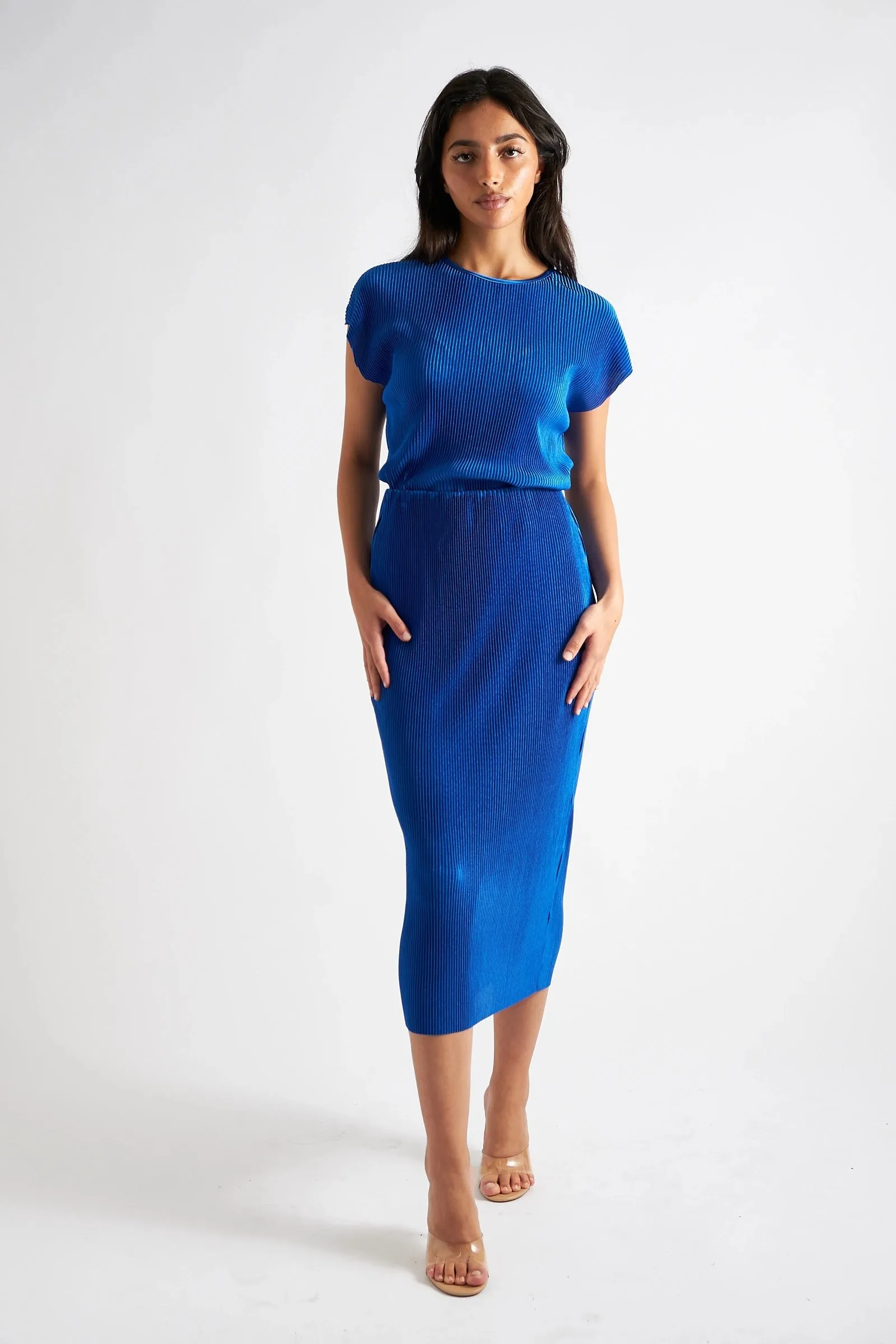 Maylis Pleat Midi Skirt Cobalt Blue