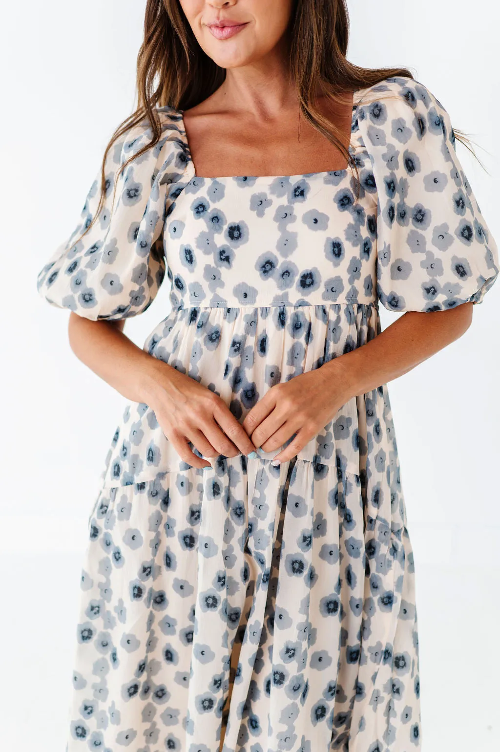 Milani Floral Dress in Dusty Blue - Size Large & 3X Left