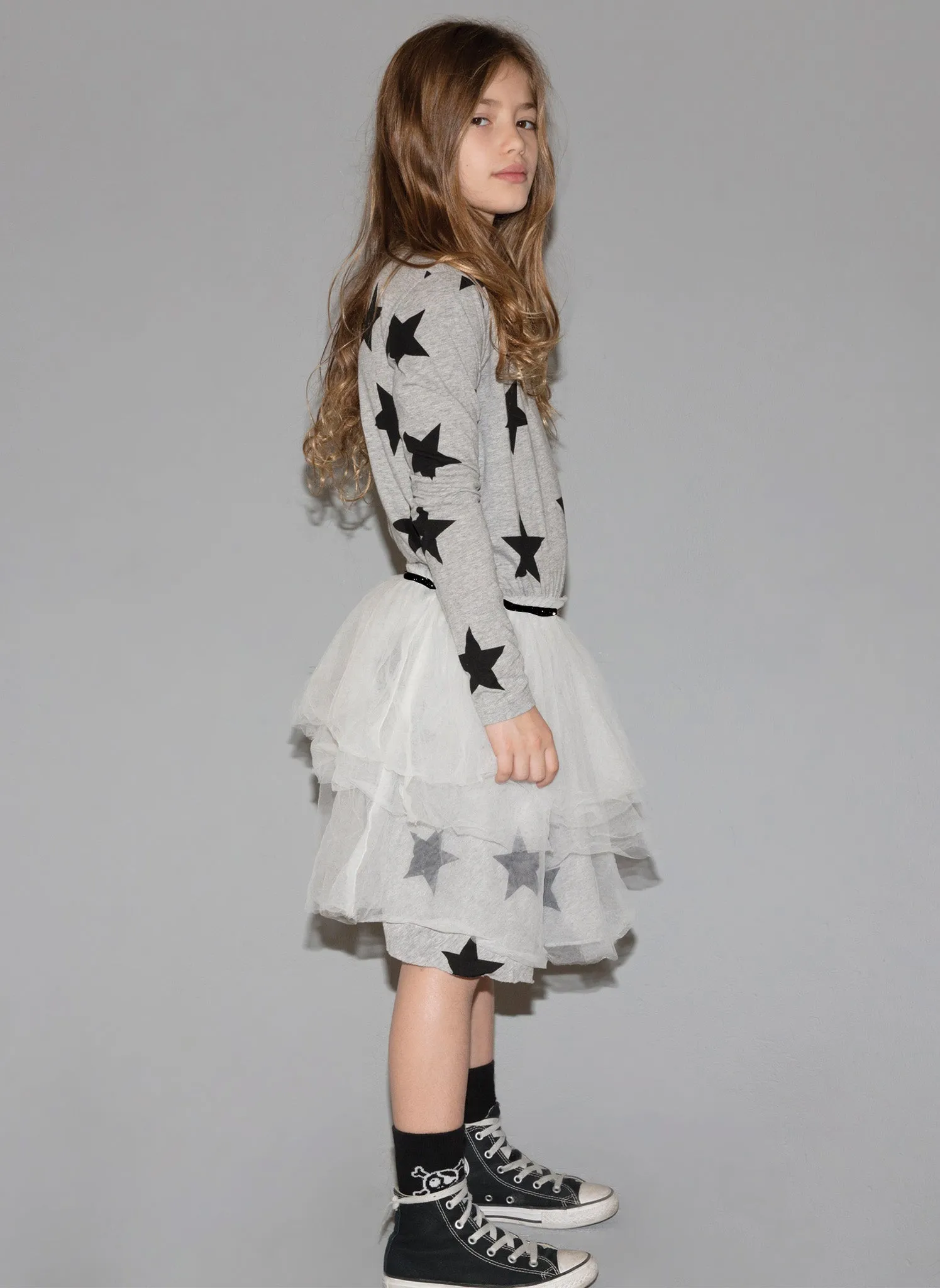 Nununu Star Tulle Dress in Heather Grey