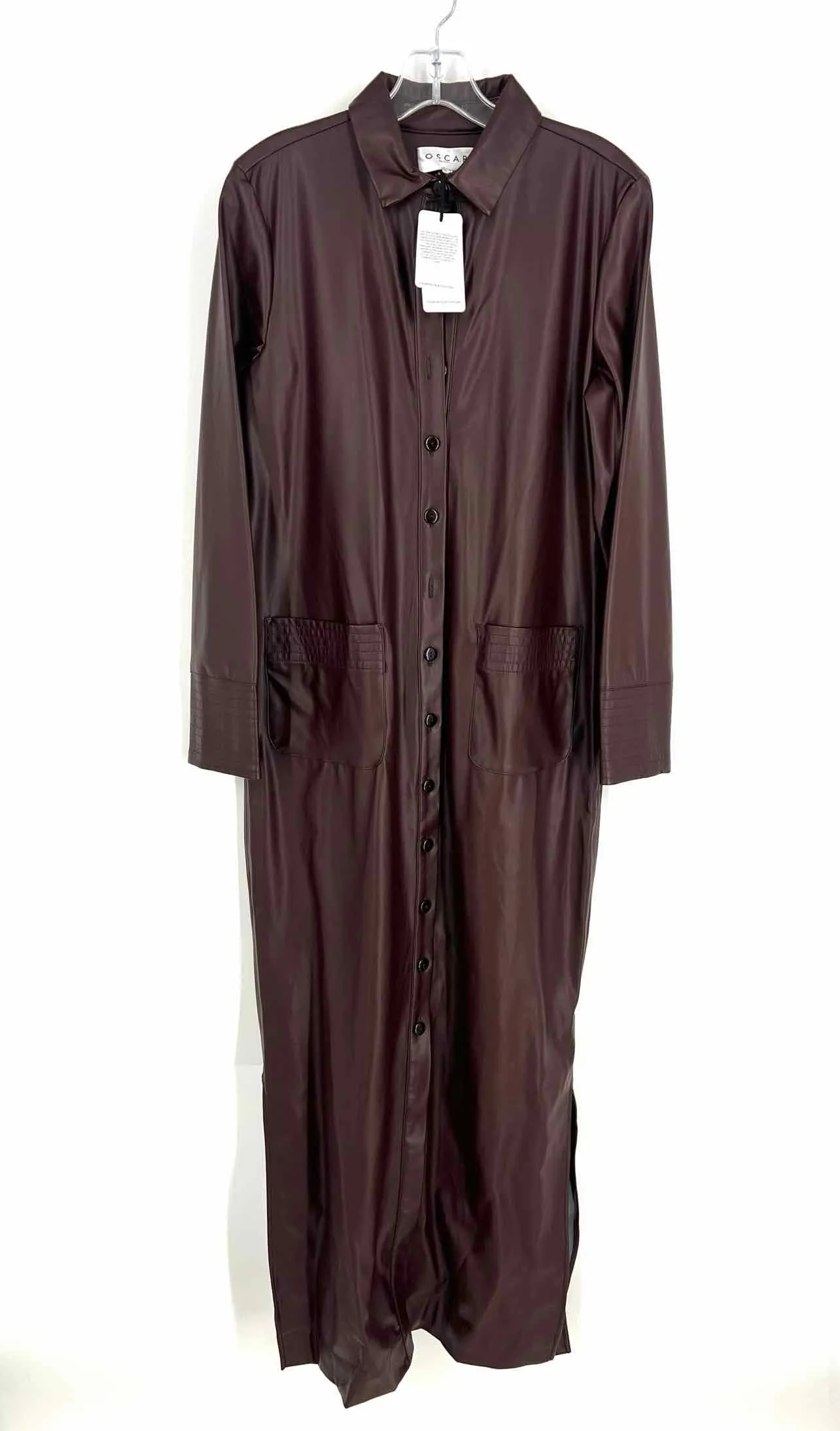 Oscar Size 12 Brown Button-down Faux Leather NEW Designer Dress