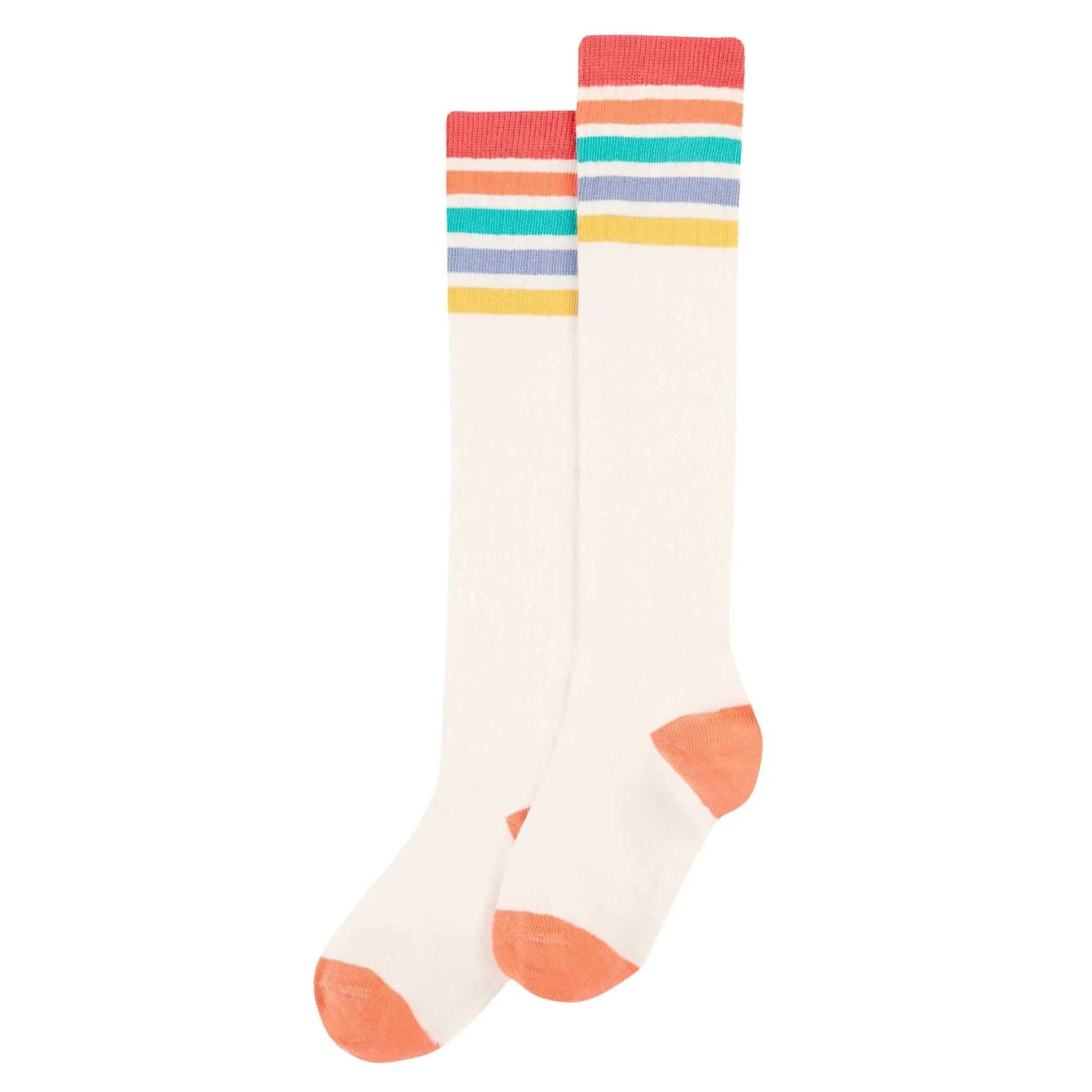 Soft White Rainbow Hygge Rib High Knee Socks