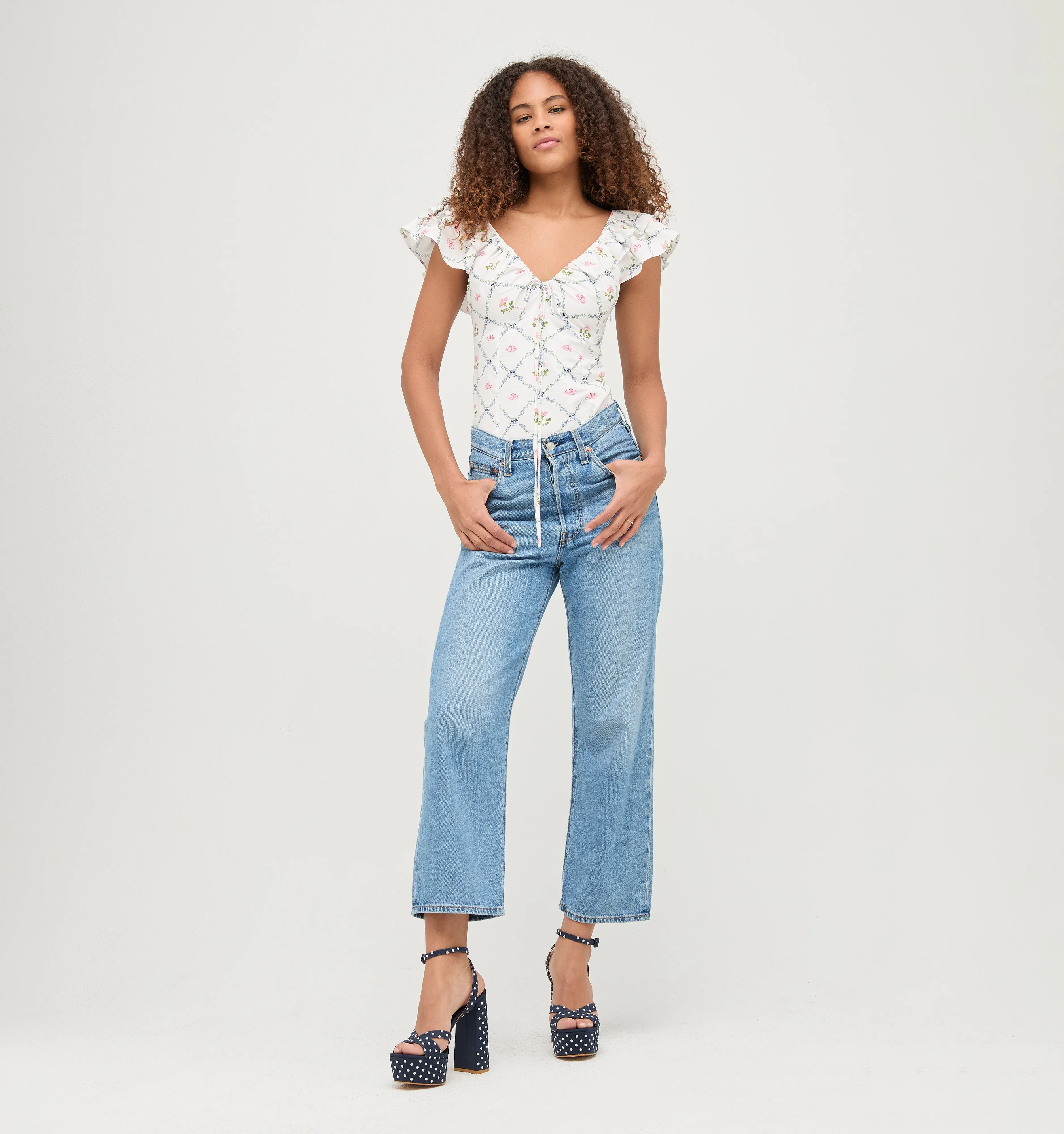 The Zuri Top - Butterfly Trellis Cotton Poplin