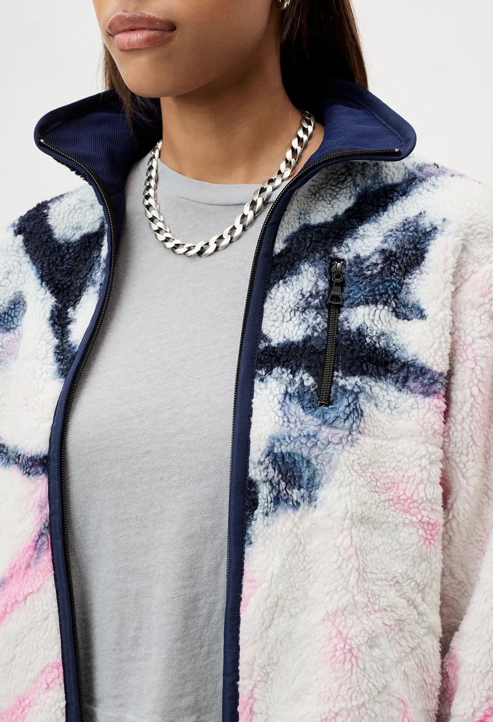 Tie Dye Polar Fleece Zip Up / Pink X Navy