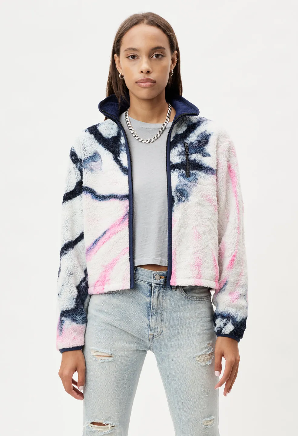 Tie Dye Polar Fleece Zip Up / Pink X Navy