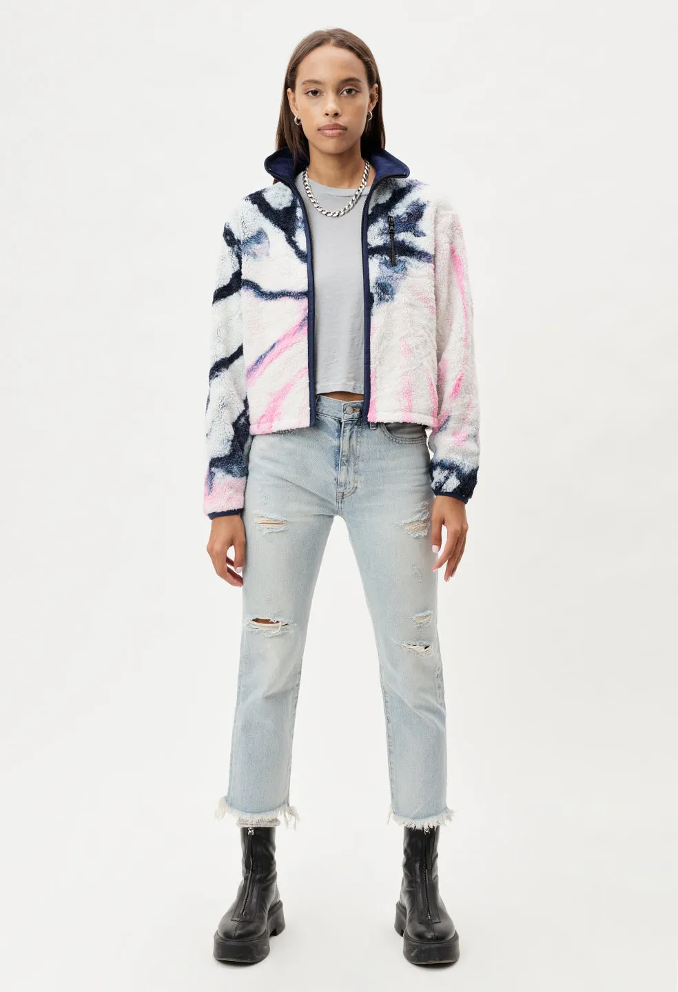 Tie Dye Polar Fleece Zip Up / Pink X Navy