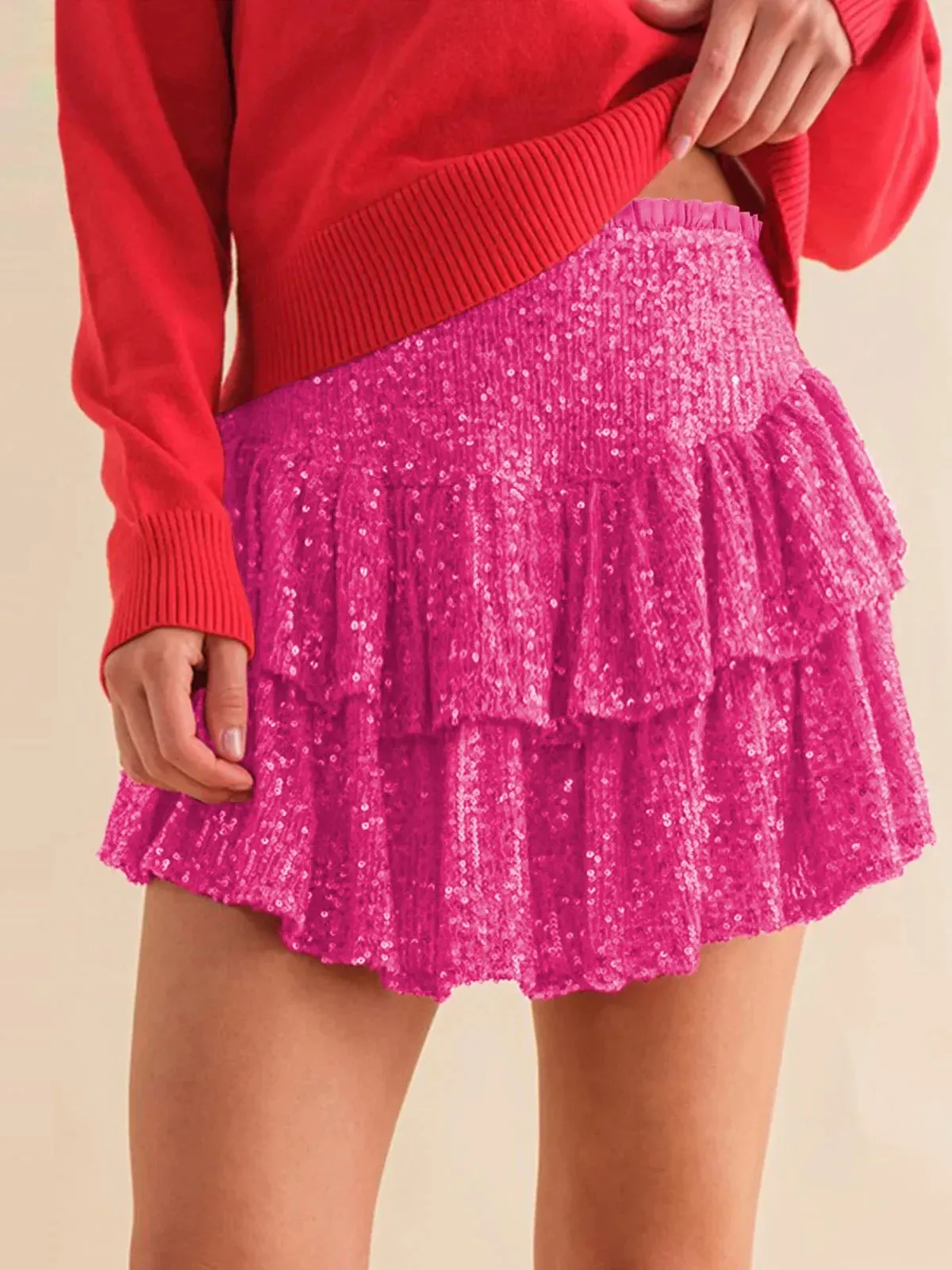 Trendy High Waist Sequin Mini Pleated Skirt