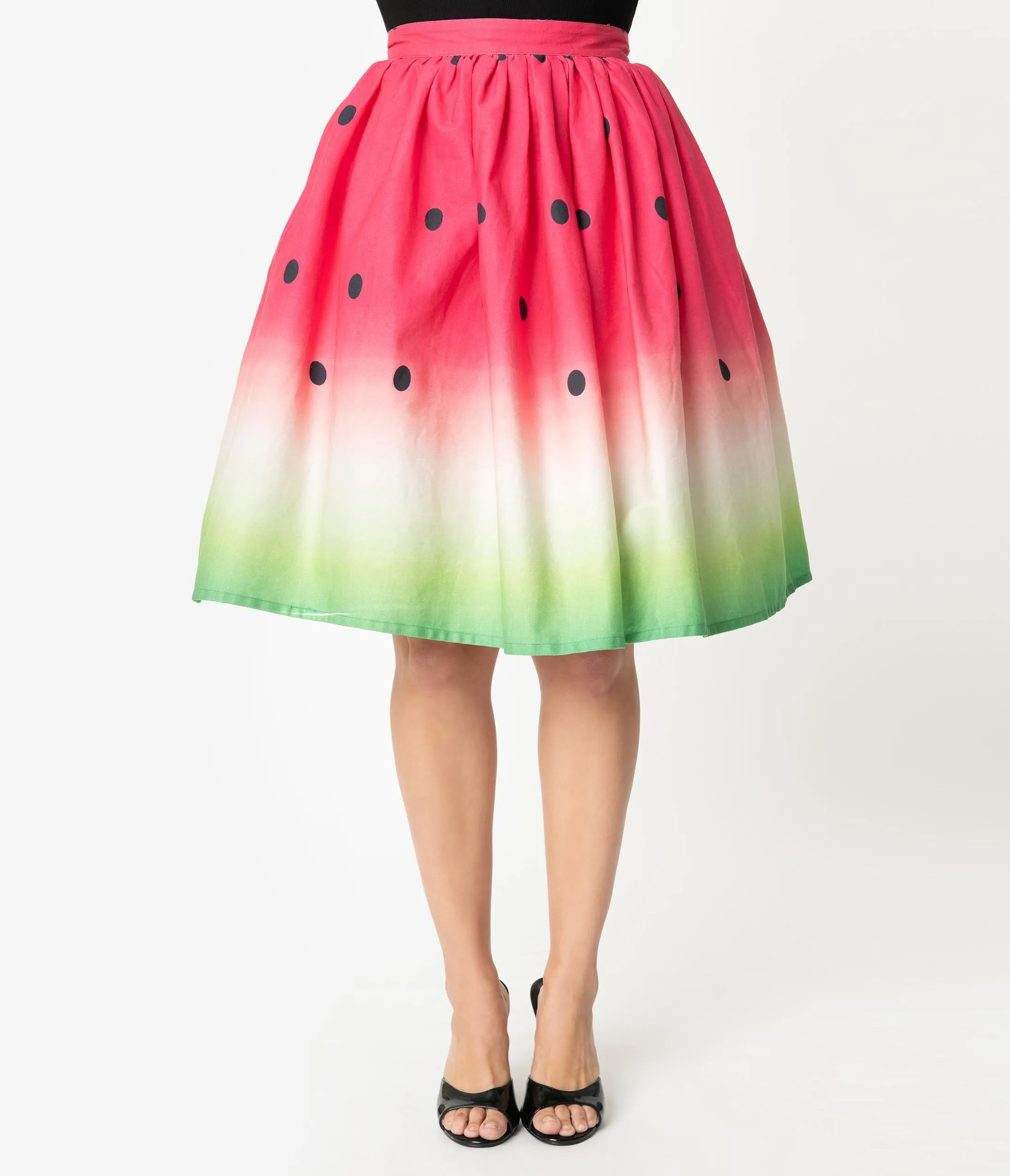 Unique Vintage 1950s High Waist Watermelon Circle Swing Skirt