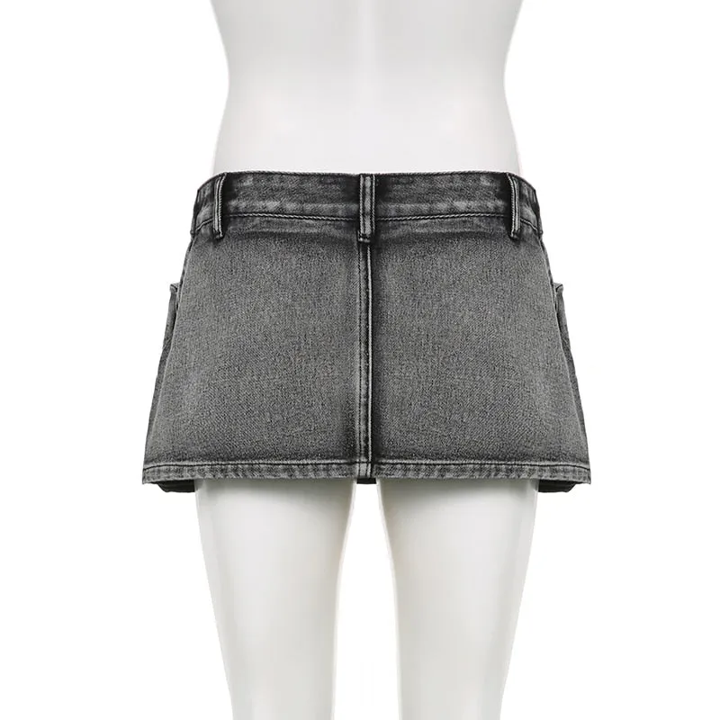 Women's Low Denim Short Skirts with Pockets